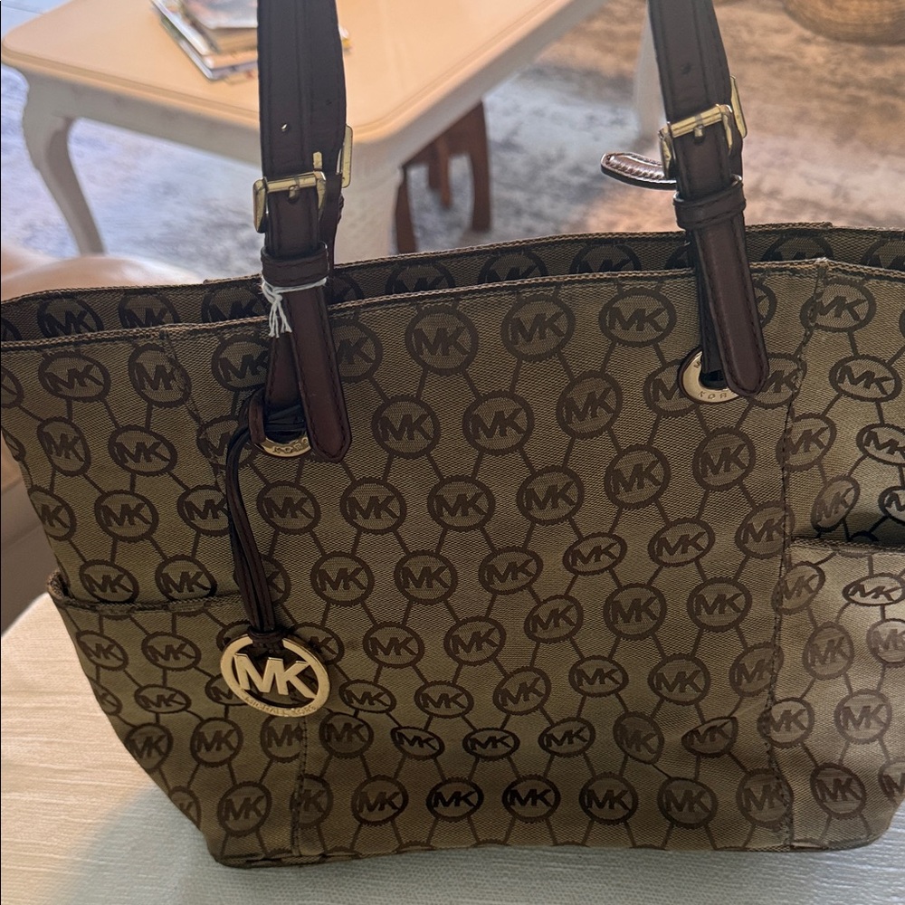 Michael Kors Brown Monogram Tote with Dark Brown Trim